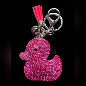 Pink Rhinestone Duck Bag Charm Keychain